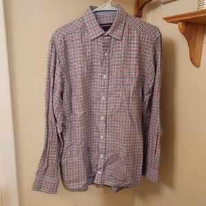 Johnston & Murphy Iconic Non-Iron Causal Button Down Men's M Plaid Blue & Orange
